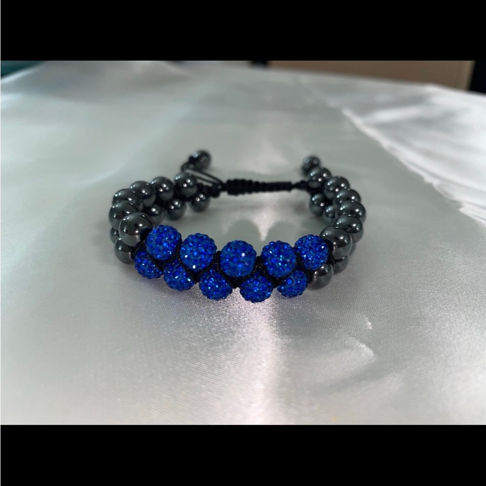 Elegant Blue and Gray Beaded Shambala Bracelet